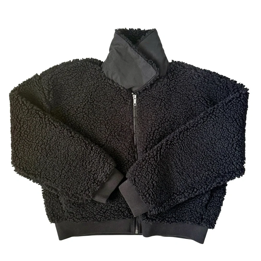 J.Crew Teddy Sherpa Bomber Short Jacket Black Medium NWT